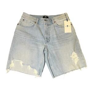 NWT 7 For‎ All Mankind Boyfriend Bermuda Distressed Raw Hem High Waist Size 28